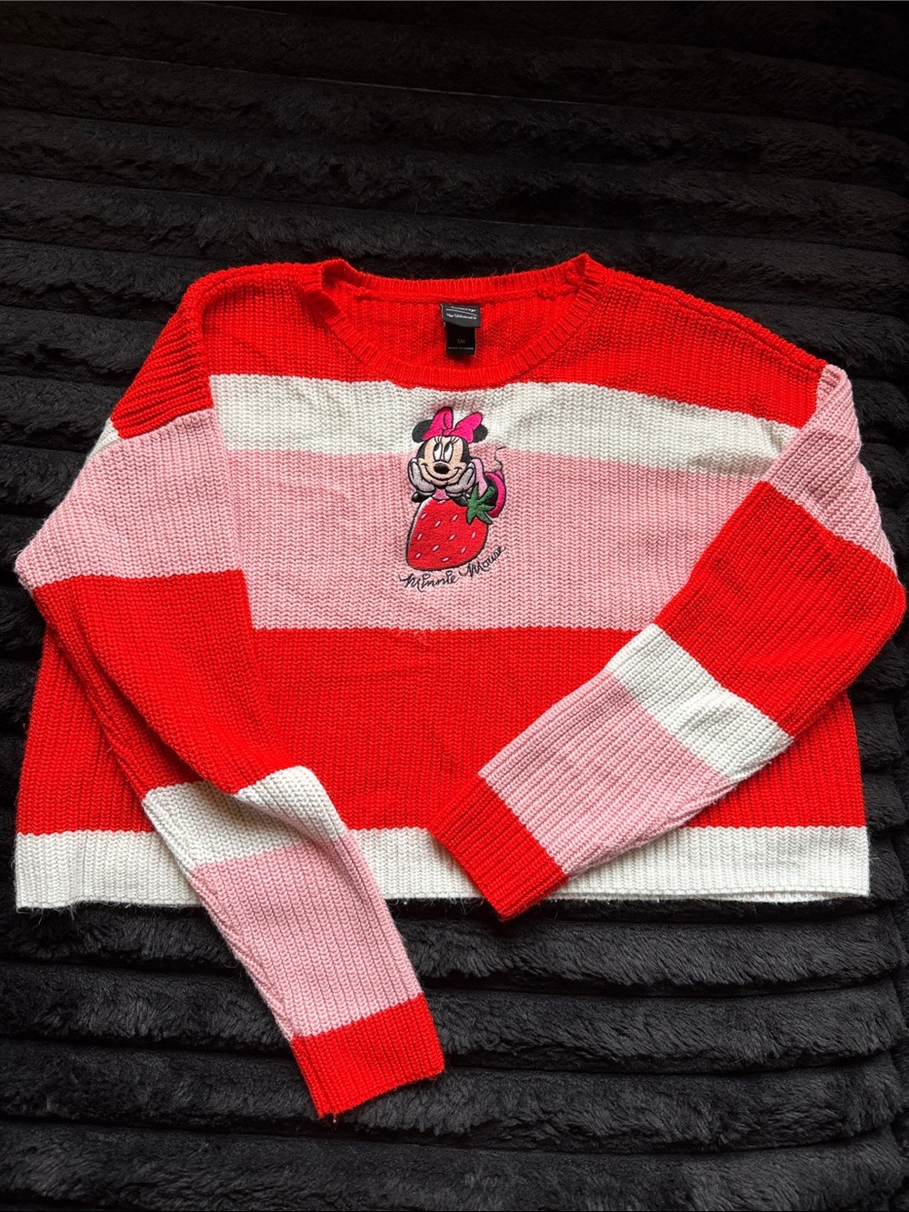 Her Universe Red, Pink & White Minnie Strawberry Stripe Sweater
